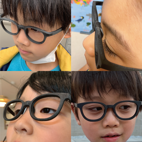 様々な年齢の子供たちがキッズサングラスsolasidoを装着してフィット感を確かめている